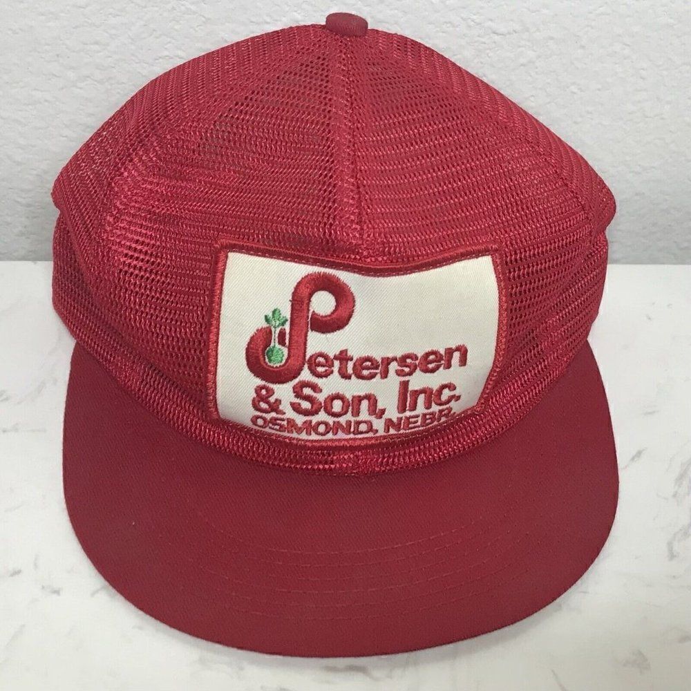 Vintage K-products Trucker Hat Peterson & Son Red Mesh Snapback Big Patch USA